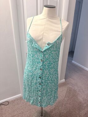 Billabong Mint Green Floral Button Front Mini Dress Size M
